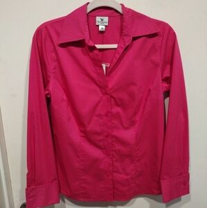 NWT Worthington Stretch Women's Fuchsia Pink Long Sleeve Button Down Shirt Sz 8